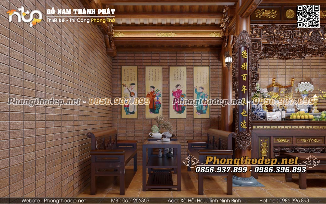 Bố trí nội thất gian phải nhà gỗ 3 gian